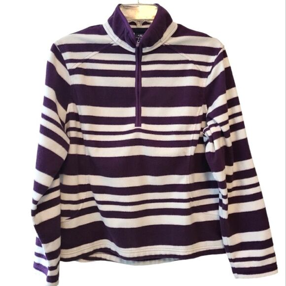 Land's End Striped Purple Fleece Pullover - Picture 1 of 9